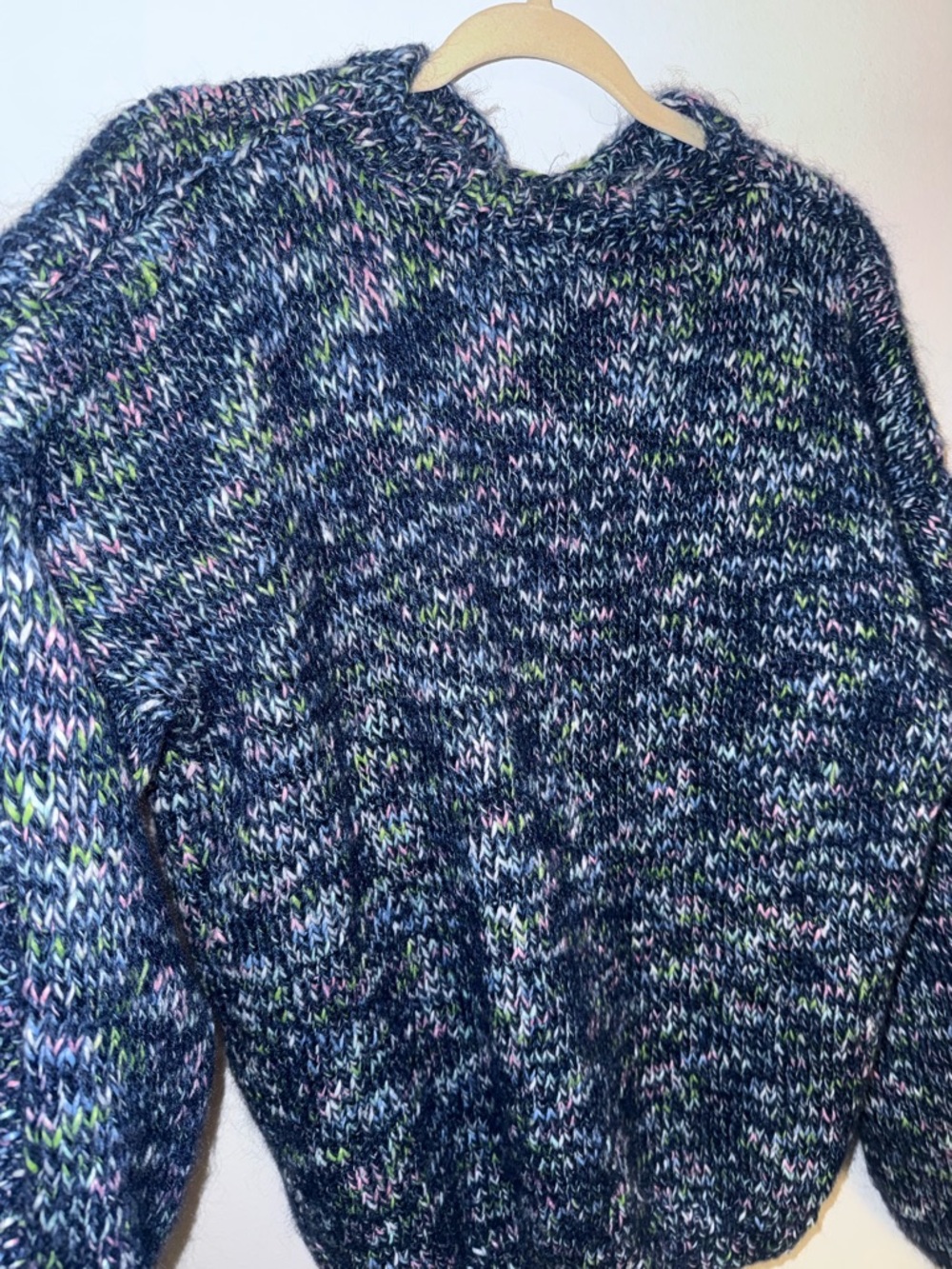 Beautiful Chunky Marled Knit Sweater in Navy with Multicolor Flecks